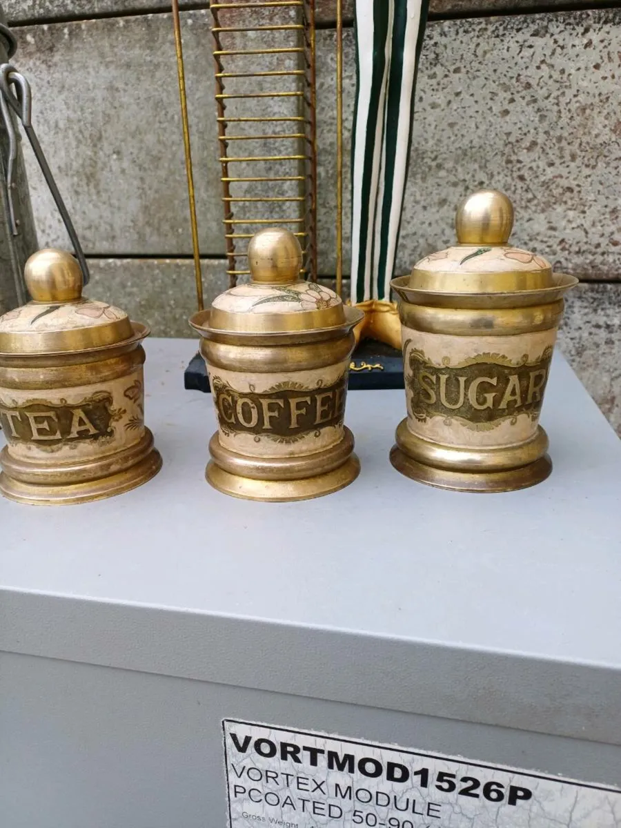 1970s Brass & Enamel Canisters - Image 3