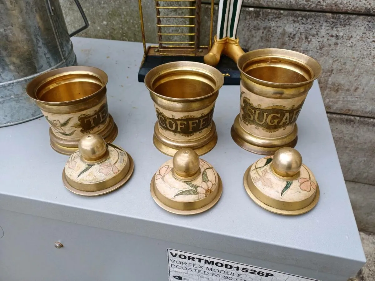 1970s Brass & Enamel Canisters - Image 4