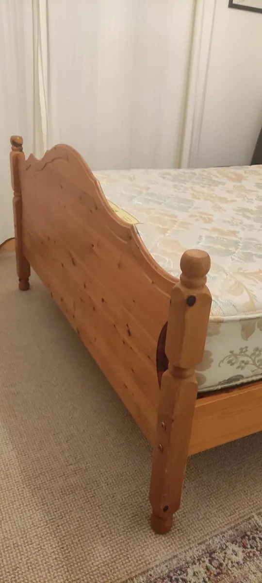 Honey pine bed - 4ft 6in width - with mattress - Image 2