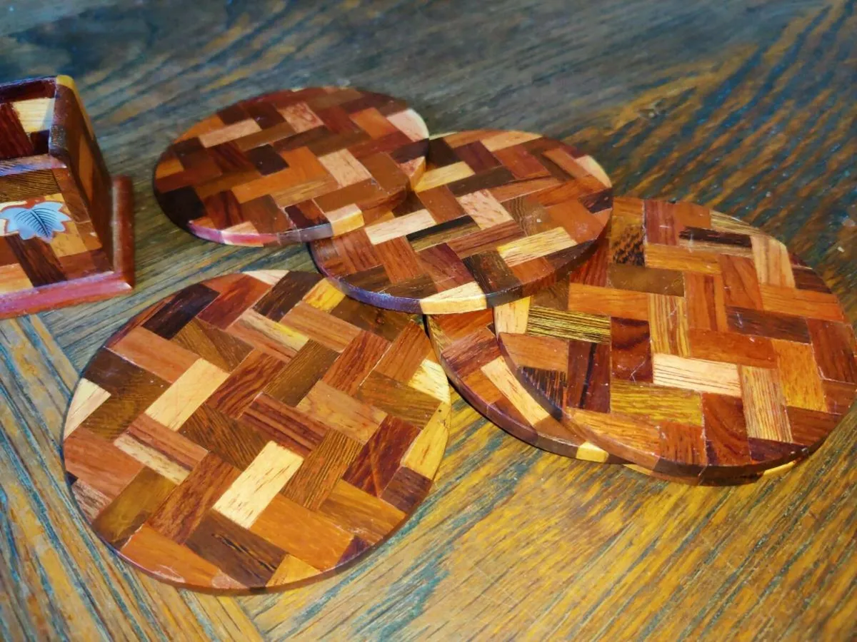 RARE, New Set Of 6 Mother Of Pearl Wooden Coasters - Image 4