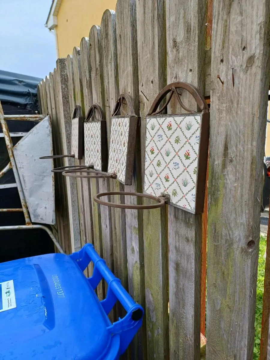 Vintage Metal & Tile Plant Holders - Image 2
