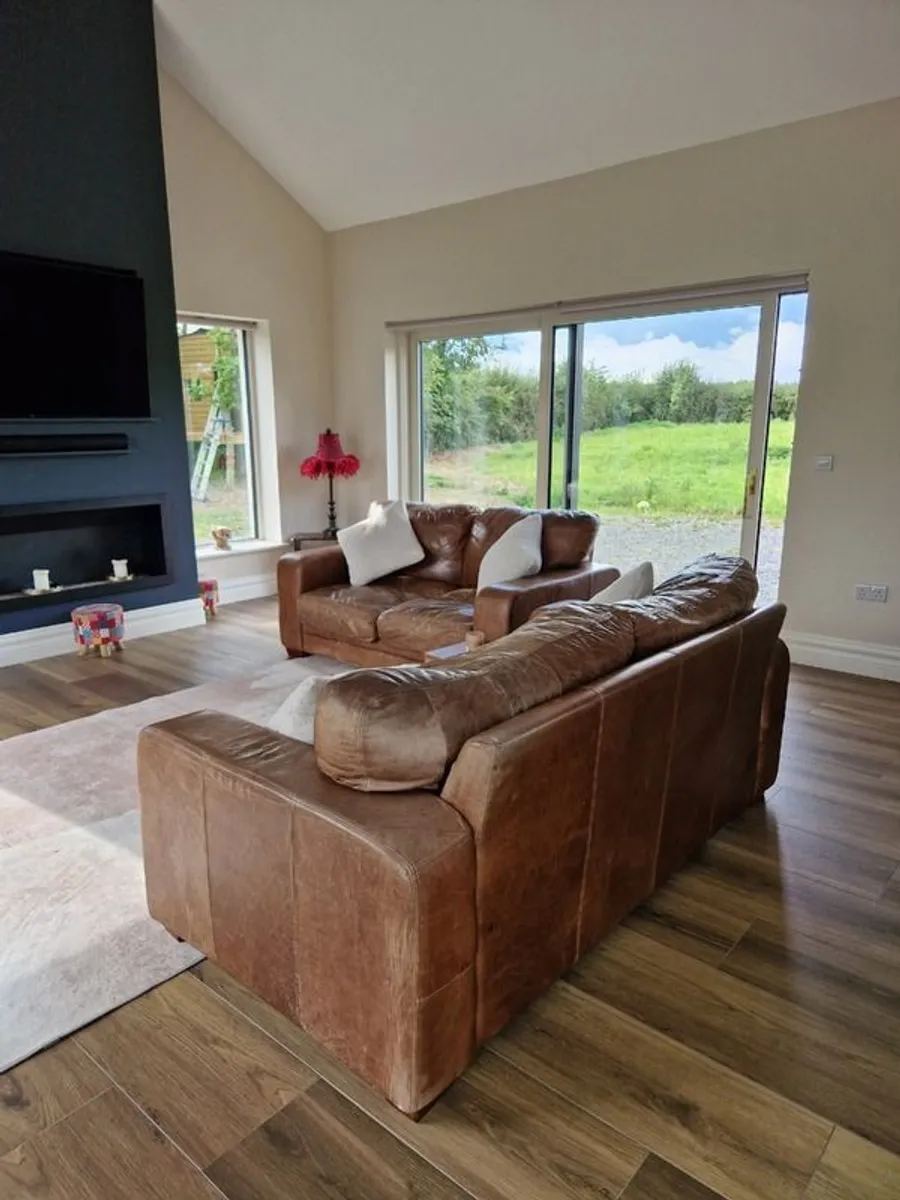 Real Brown Leather Suite Deep 3 + 2 Seater - Image 1