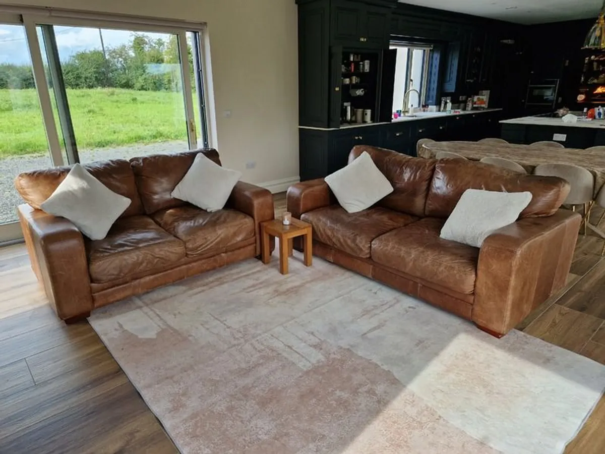 Real Brown Leather Suite Deep 3 + 2 Seater - Image 2