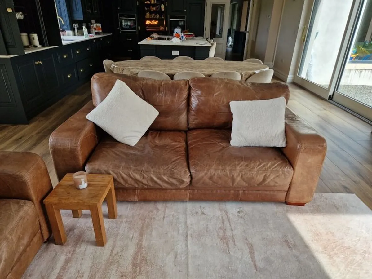 Real Brown Leather Suite Deep 3 + 2 Seater - Image 3