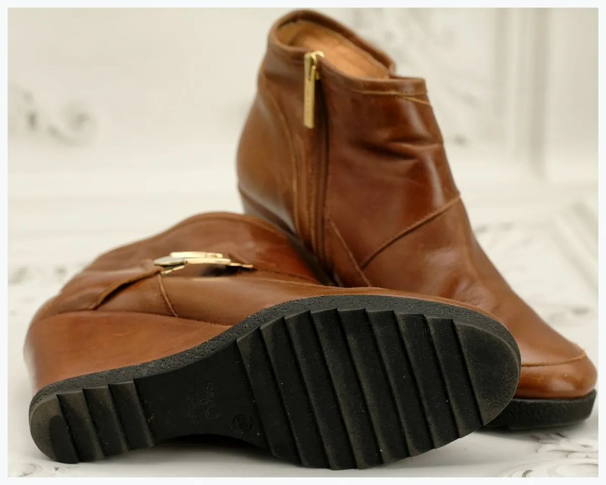 Tan Leather Wedge Heel Ankle Boots Pedro Anton 6 - Image 2