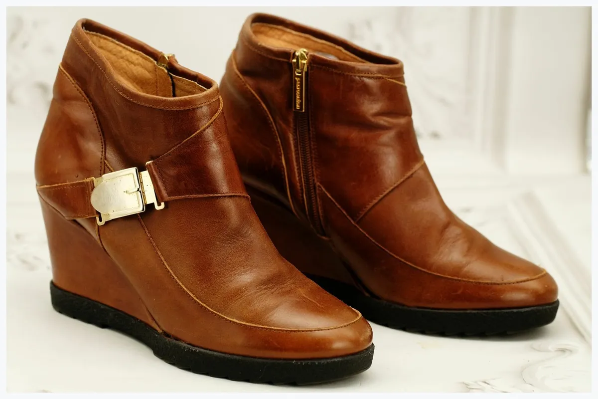 Tan Leather Wedge Heel Ankle Boots Pedro Anton 6 - Image 1