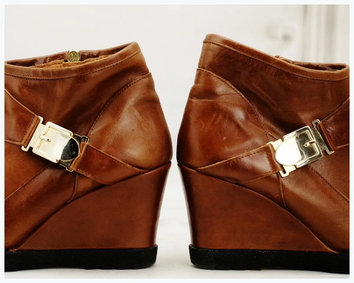 Tan Leather Wedge Heel Ankle Boots Pedro Anton 6 - Image 4