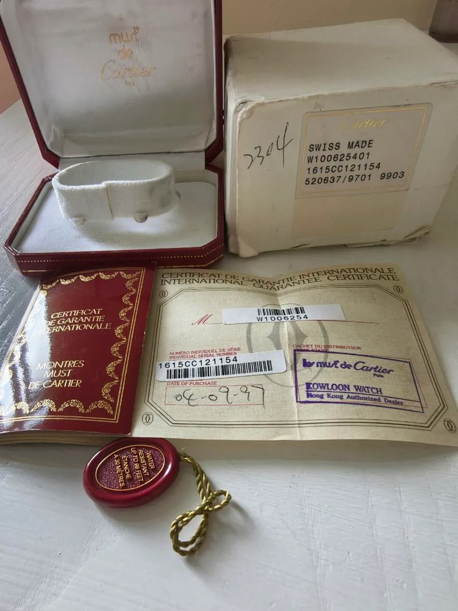 Cartier Vermeil Watch Box and Certificate - Image 1