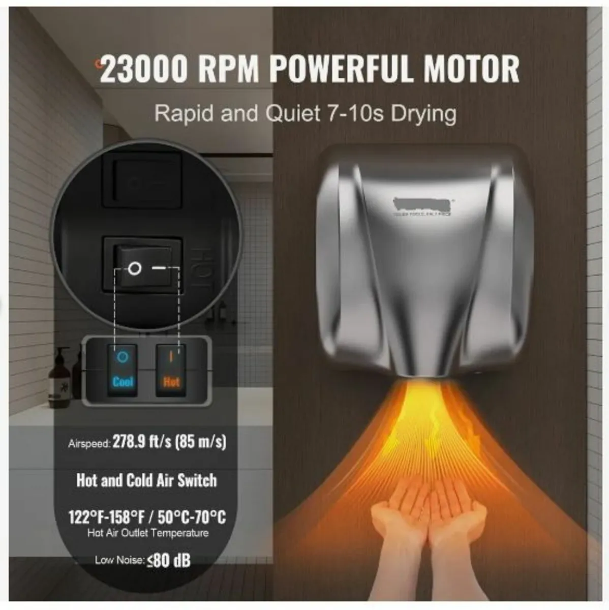 Heavy Duty Commercial Hand Dryer, 1800W - Image 3