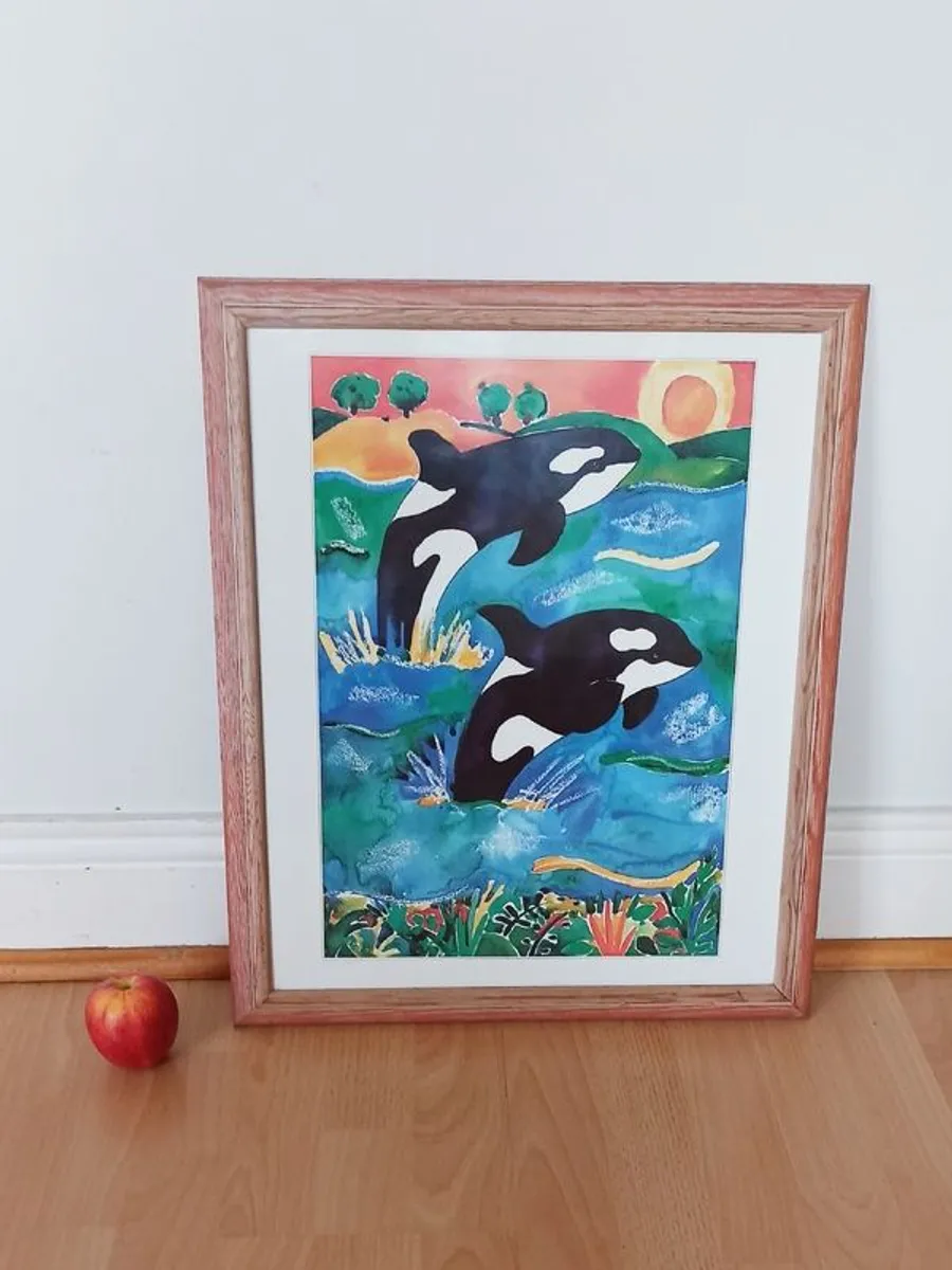 "Leap for freedom" by  Lisa V Keaney  print in wooden glazed frame   size  55.5 x 46cm - Image 1
