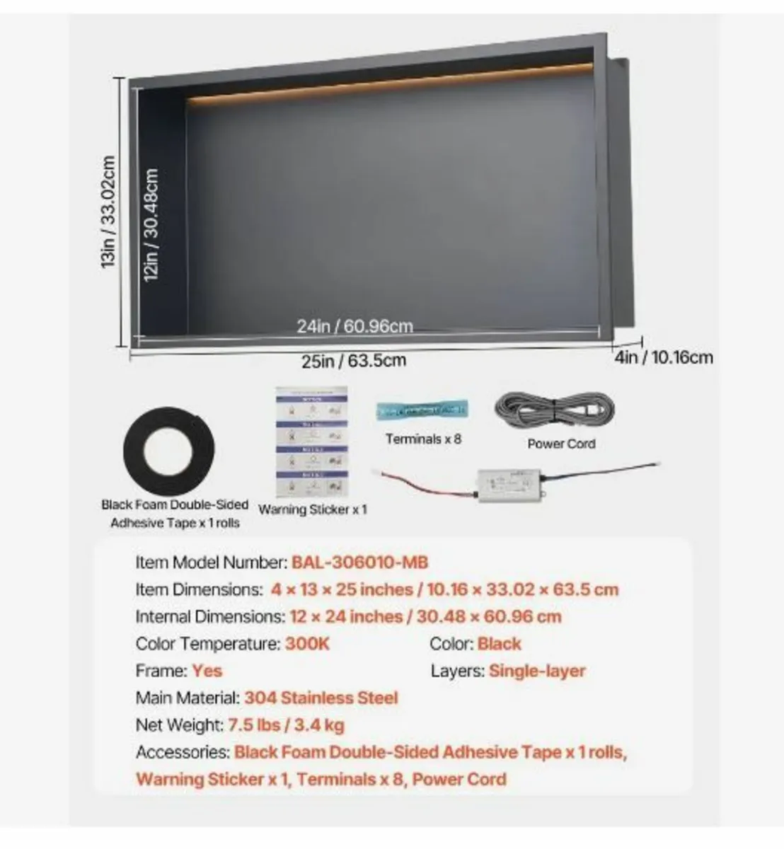 Shower Niche, 33.0 x 63.5 x 10.2 cm - Image 3
