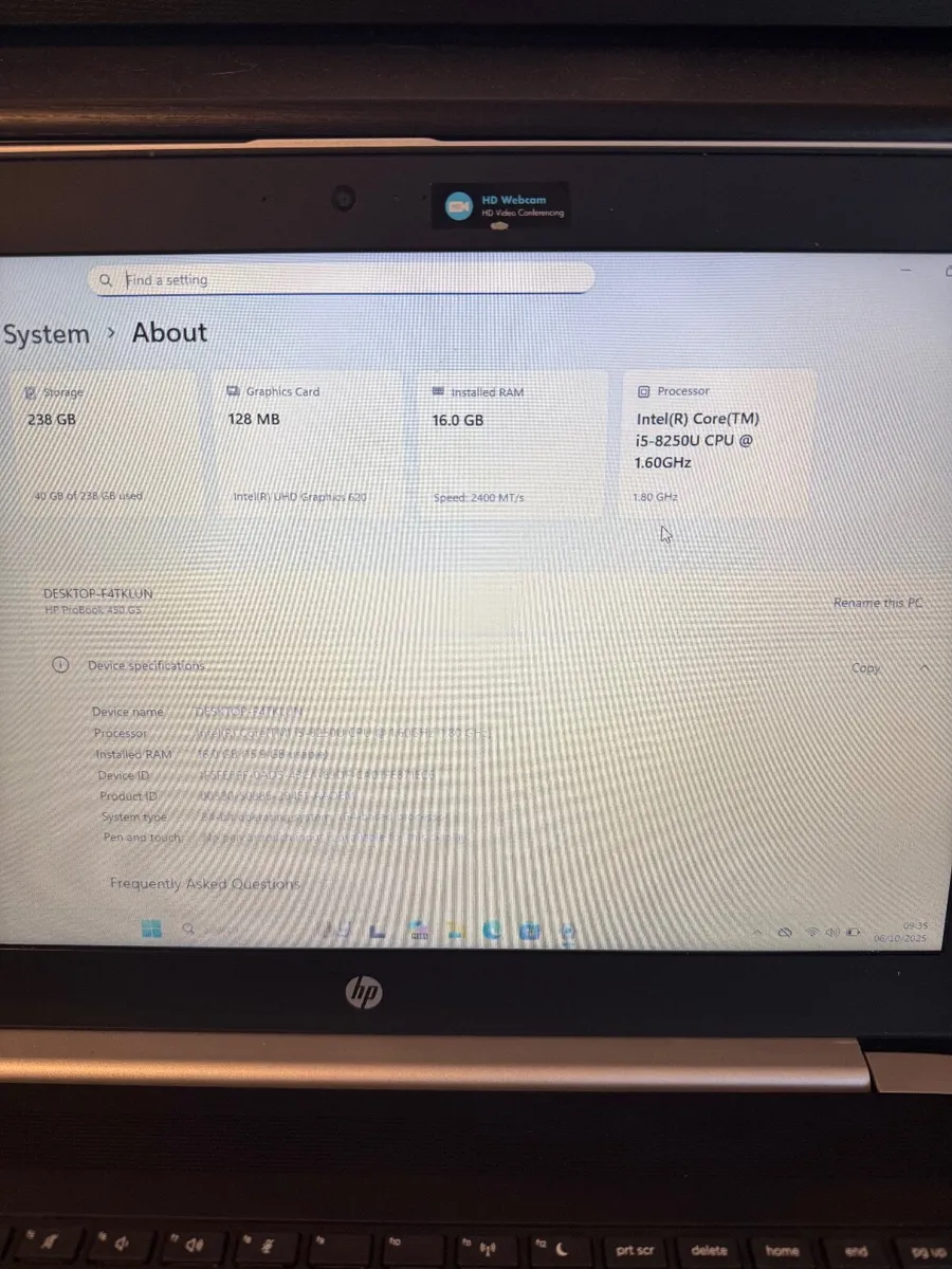 HP ProBook 450 G5 Laptop i5/16GB/256SSD/FHD - Image 4