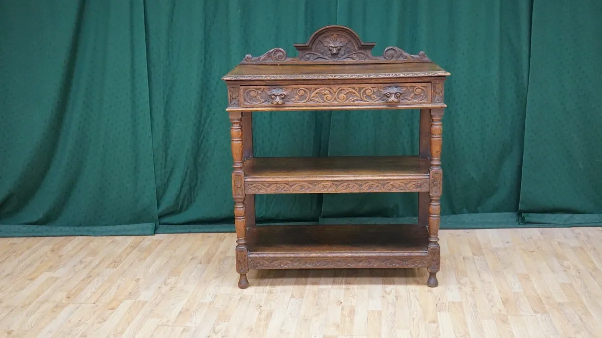 French Renaissance Revival Oak Desserte with Green - Image 1
