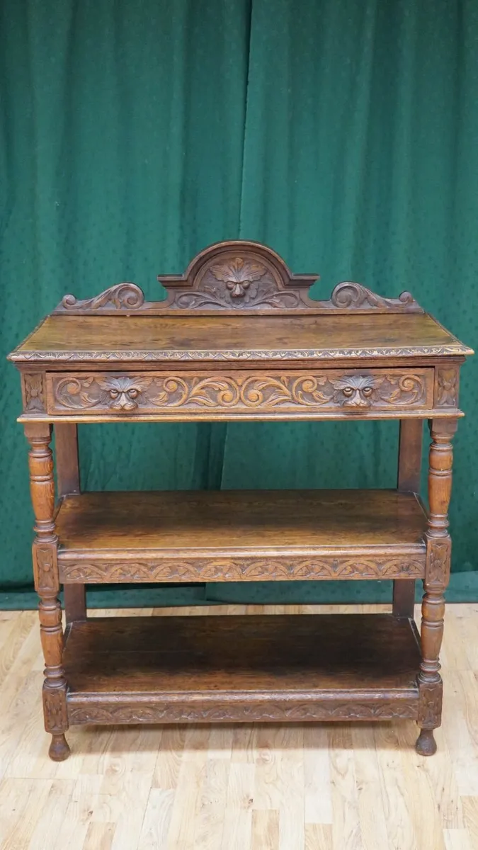 French Renaissance Revival Oak Desserte with Green - Image 2