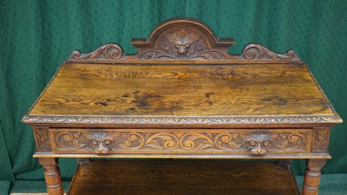 French Renaissance Revival Oak Desserte with Green - Image 3