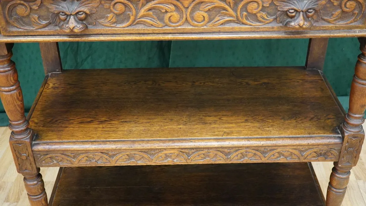 French Renaissance Revival Oak Desserte with Green - Image 4