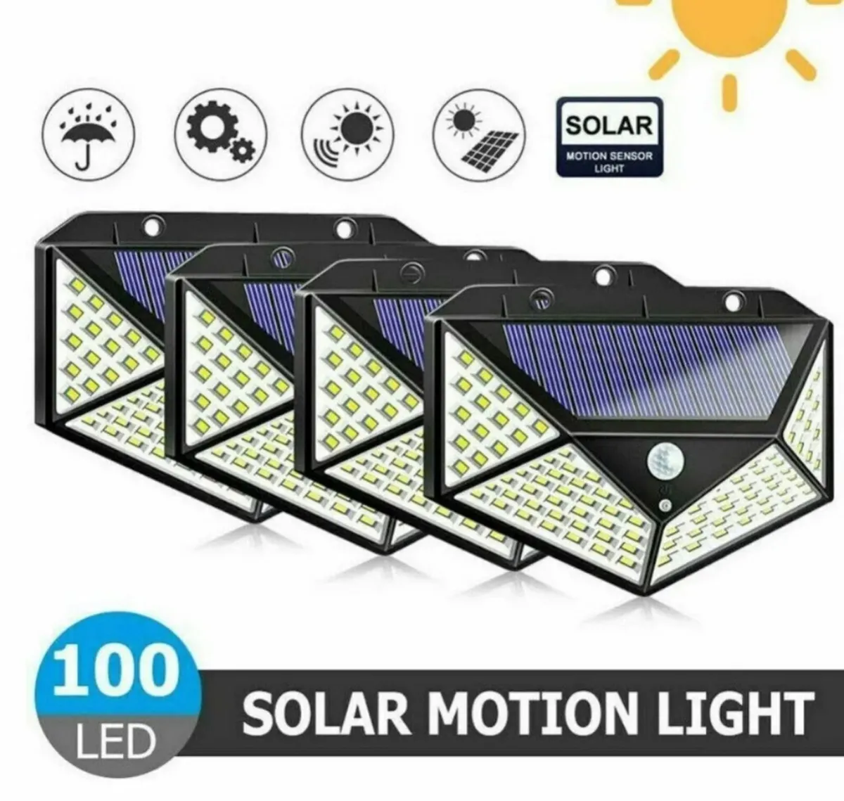 4 x Solar Powered Wall Lights LED PIR Motion Senso - Image 1