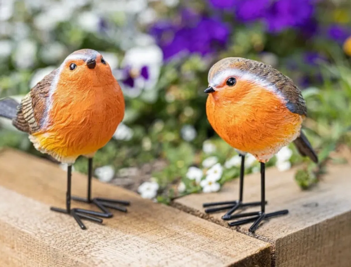 2 x Robins Bird Set Garden Ornaments - Image 2