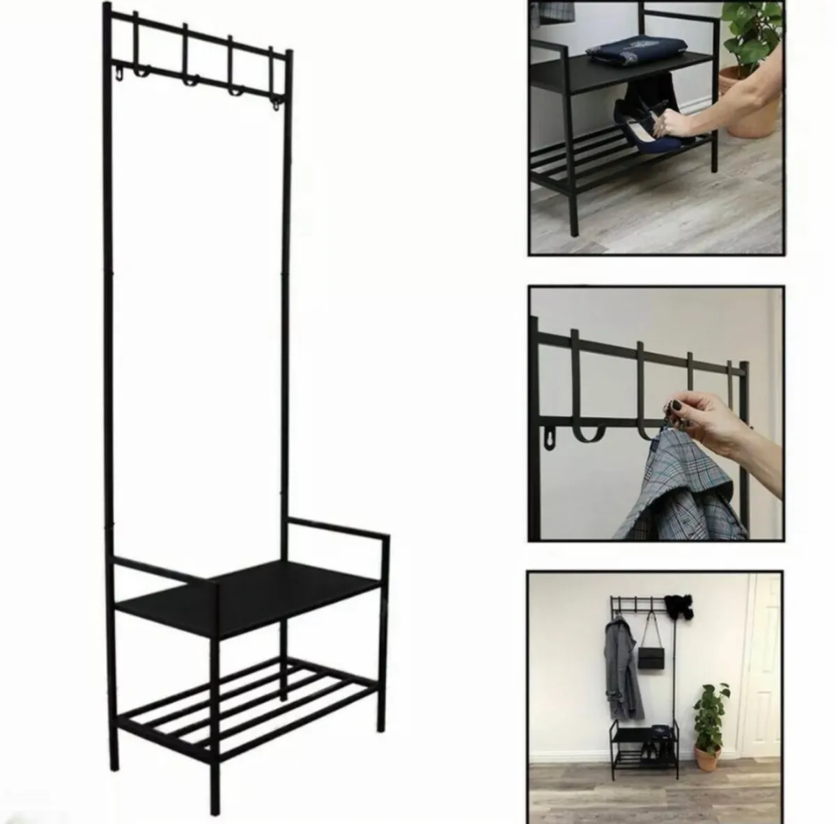 Coat Clothes Rail with 2-Tier Shoe Rack - Image 2