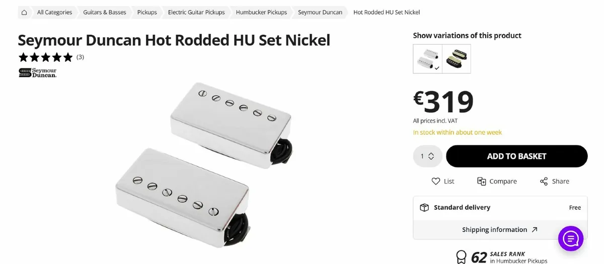 Seymour Duncan Hot Rodded Humbucker Set Nickel - Image 2
