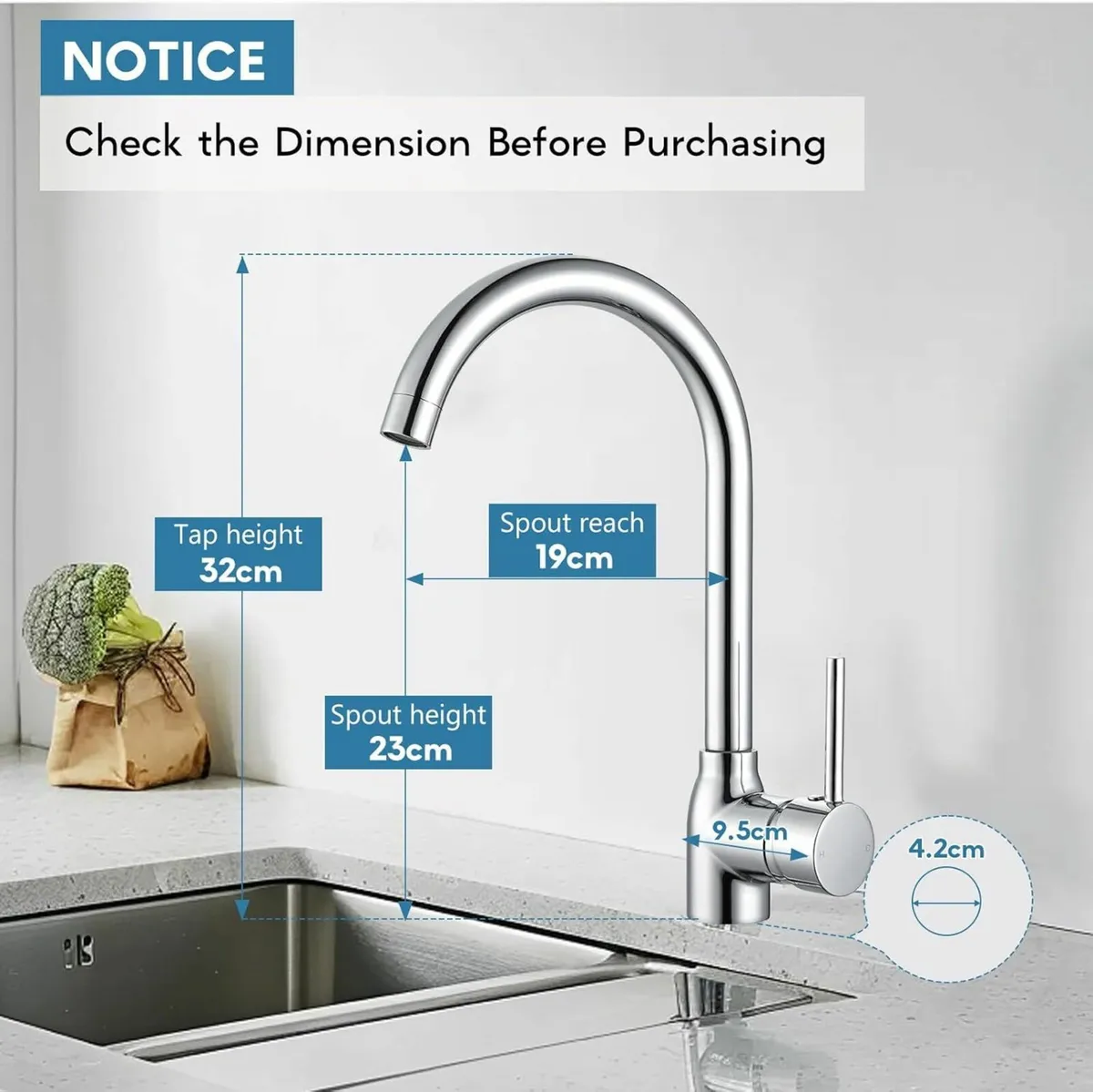 Kitchen Sink Mixer Tap Polished Chrome Mixers Taps - Image 2