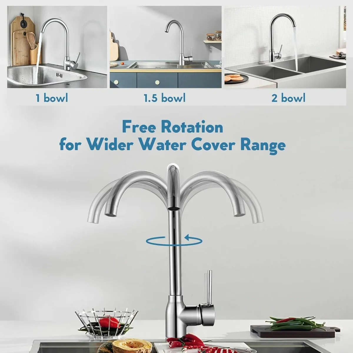 Kitchen Sink Mixer Tap Polished Chrome Mixers Taps - Image 3