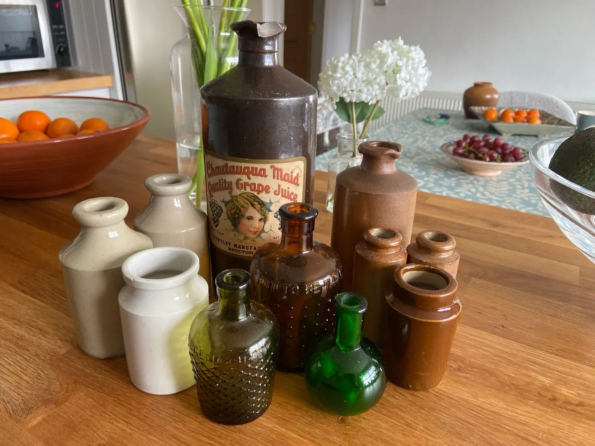 Vintage stone & glass bottles - Image 1