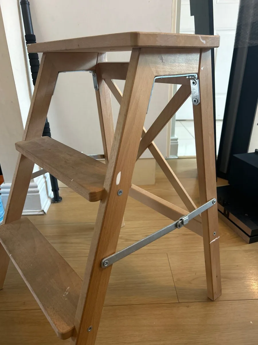 Wooden Step Stool / Ladder – Solid Beech, Foldable - Image 1