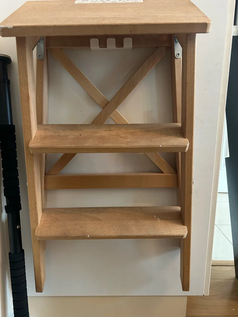 Wooden Step Stool / Ladder – Solid Beech, Foldable - Image 2