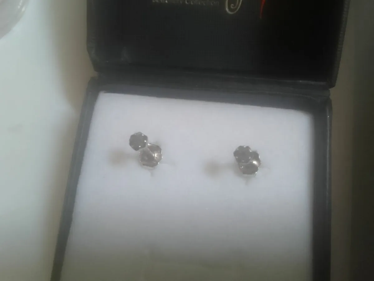 STG SILVER BLACK DIAMOND 0.20c SMALL STUD EARRINGS - Image 3