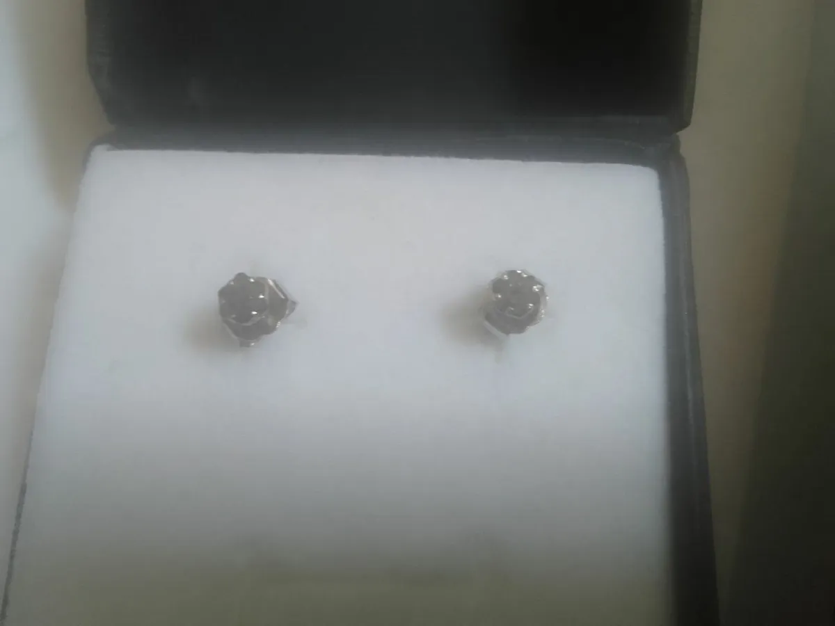 STG SILVER BLACK DIAMOND 0.20c SMALL STUD EARRINGS - Image 1