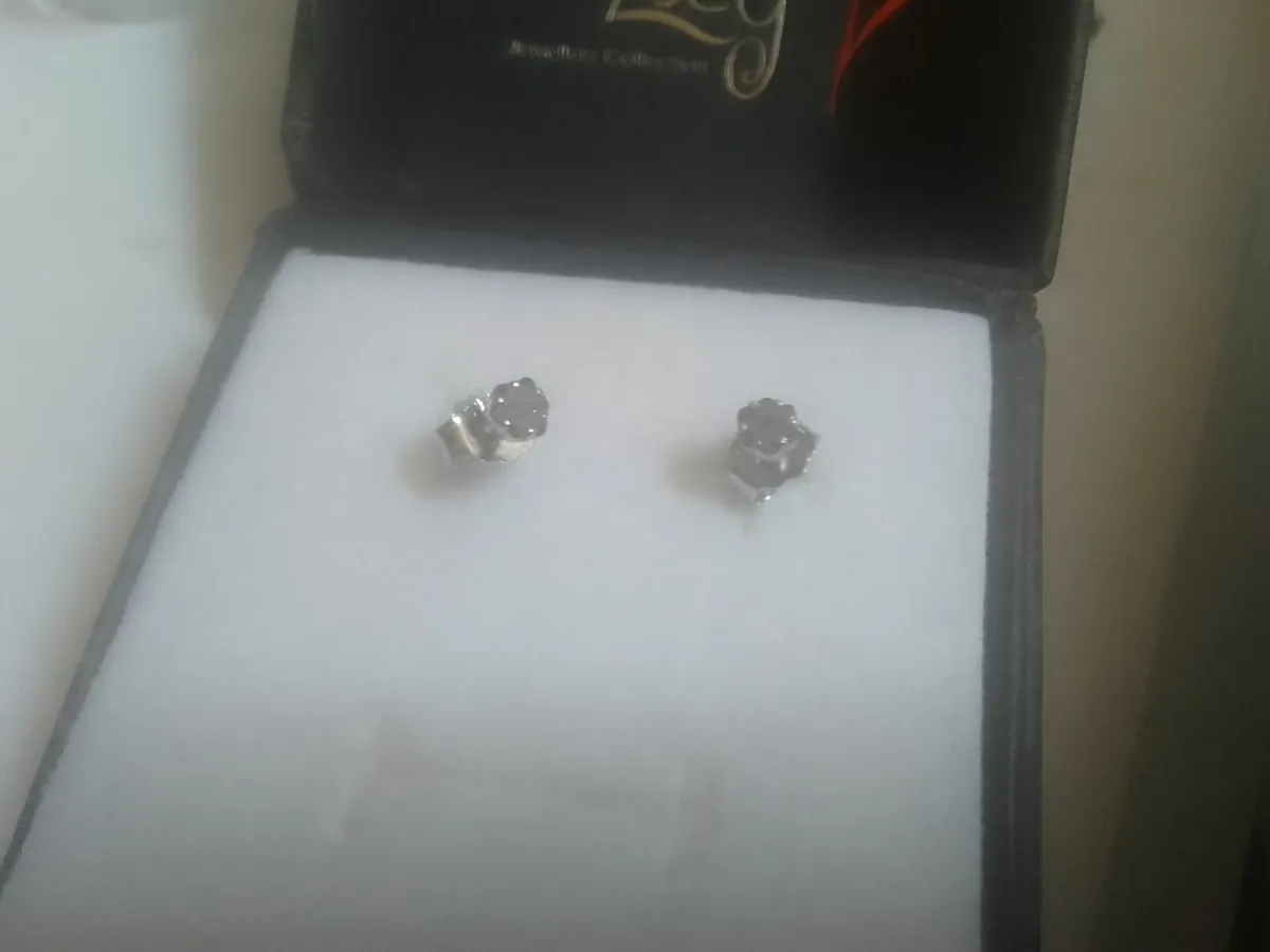 STG SILVER BLACK DIAMOND 0.20c SMALL STUD EARRINGS - Image 2