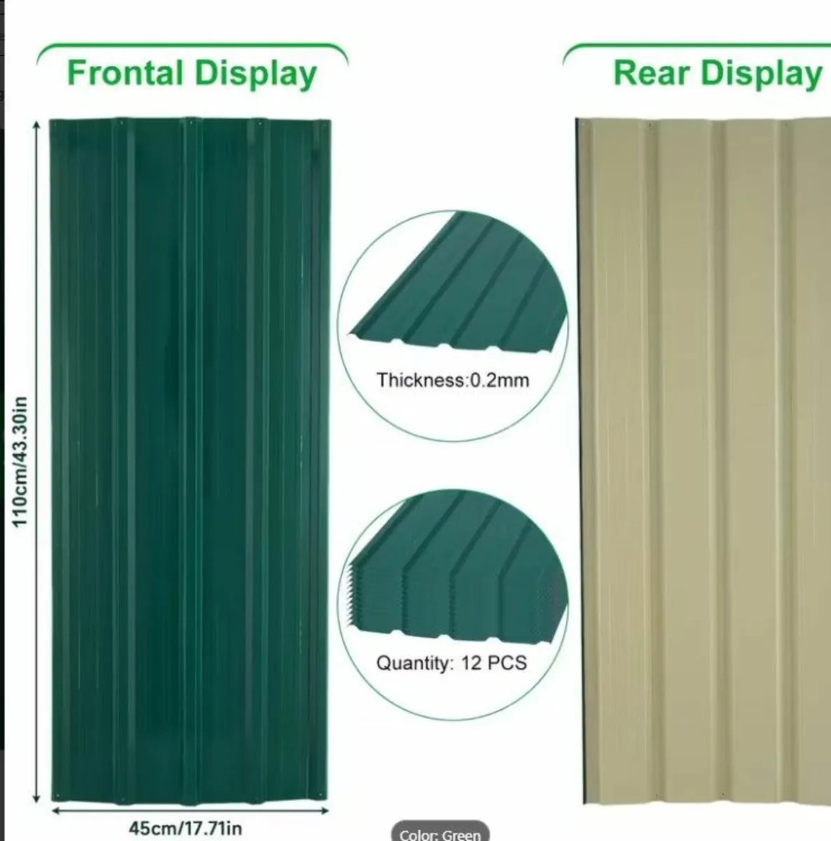 12-Piece Corrugated Metal Roofing Sheets – Green – - Image 4