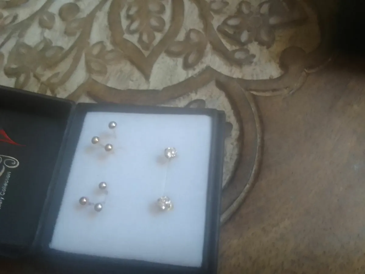 STERLING SILVER 4 SET SMALL STUD EARRINGS NEW - Image 2