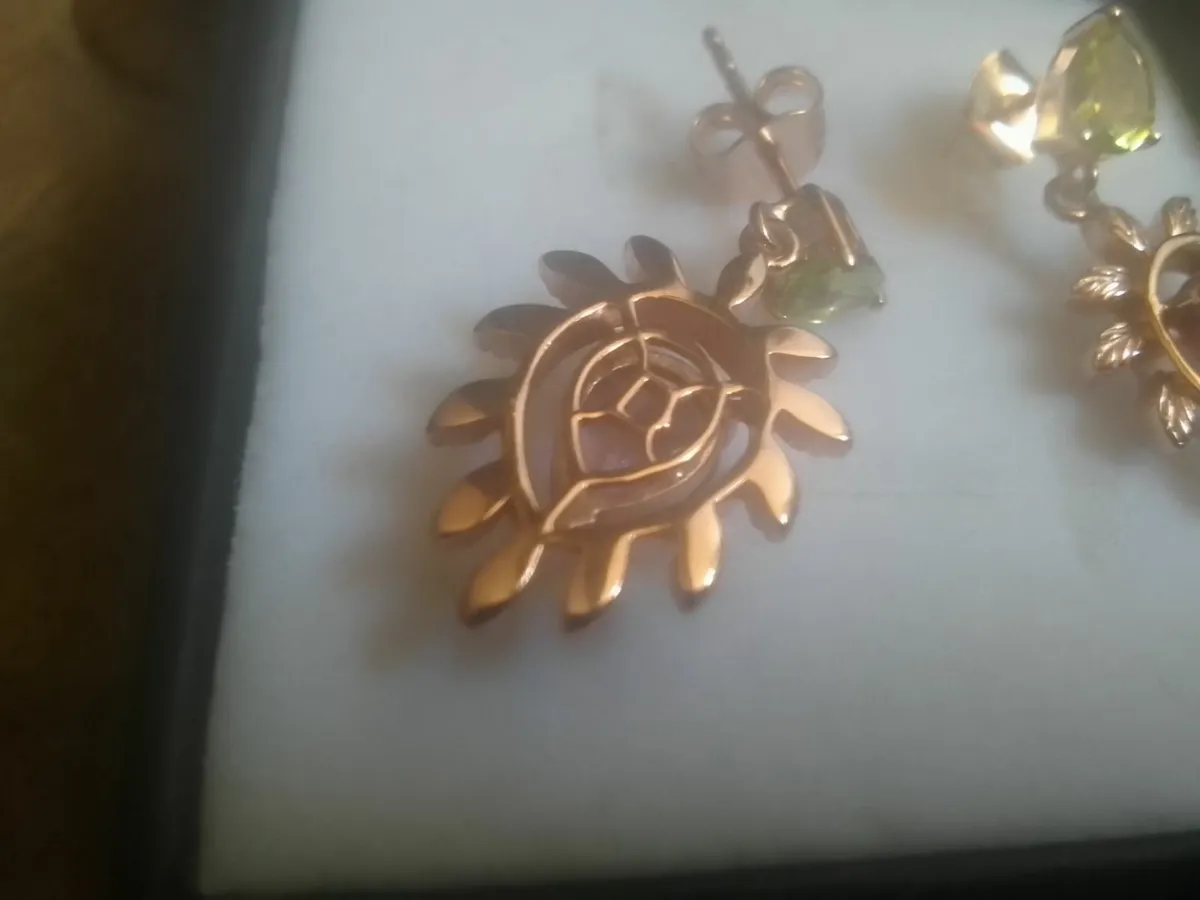 AMETHYST & PERIDOT STG SILVER ROSE GOLD EARRINGS N - Image 3