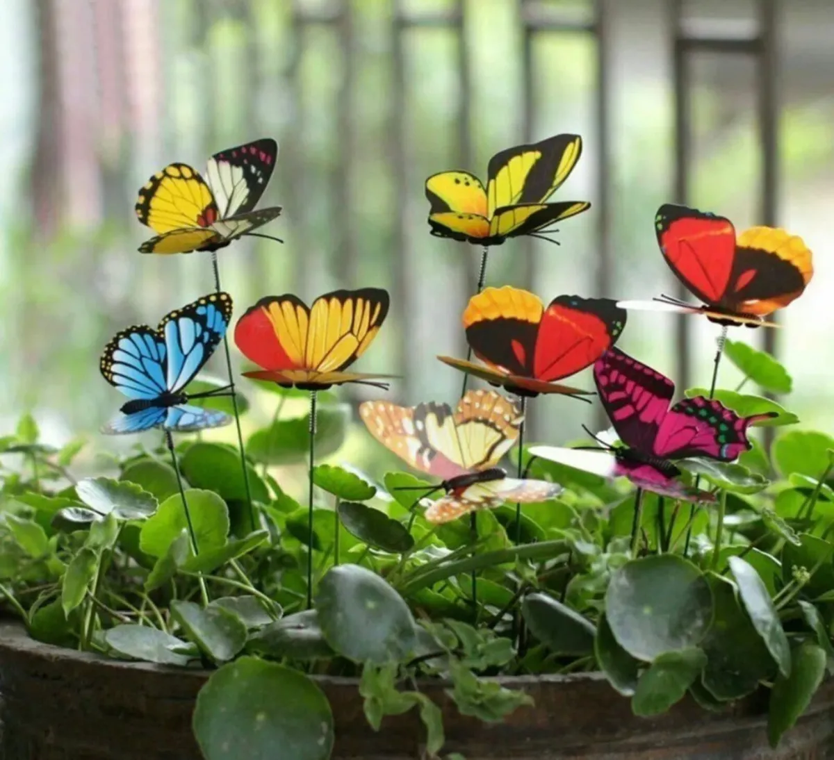 50 x Colourful Garden Butterflies On Sticks NEW - Image 1