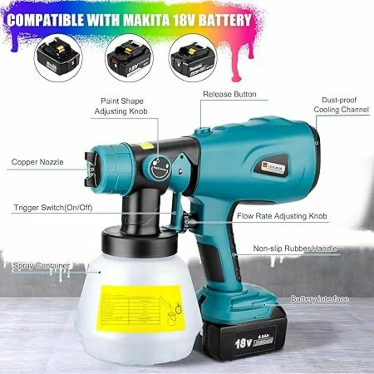 YEX-BUR Cordless Paint Sprayer for Makita 18V Batt - Image 2