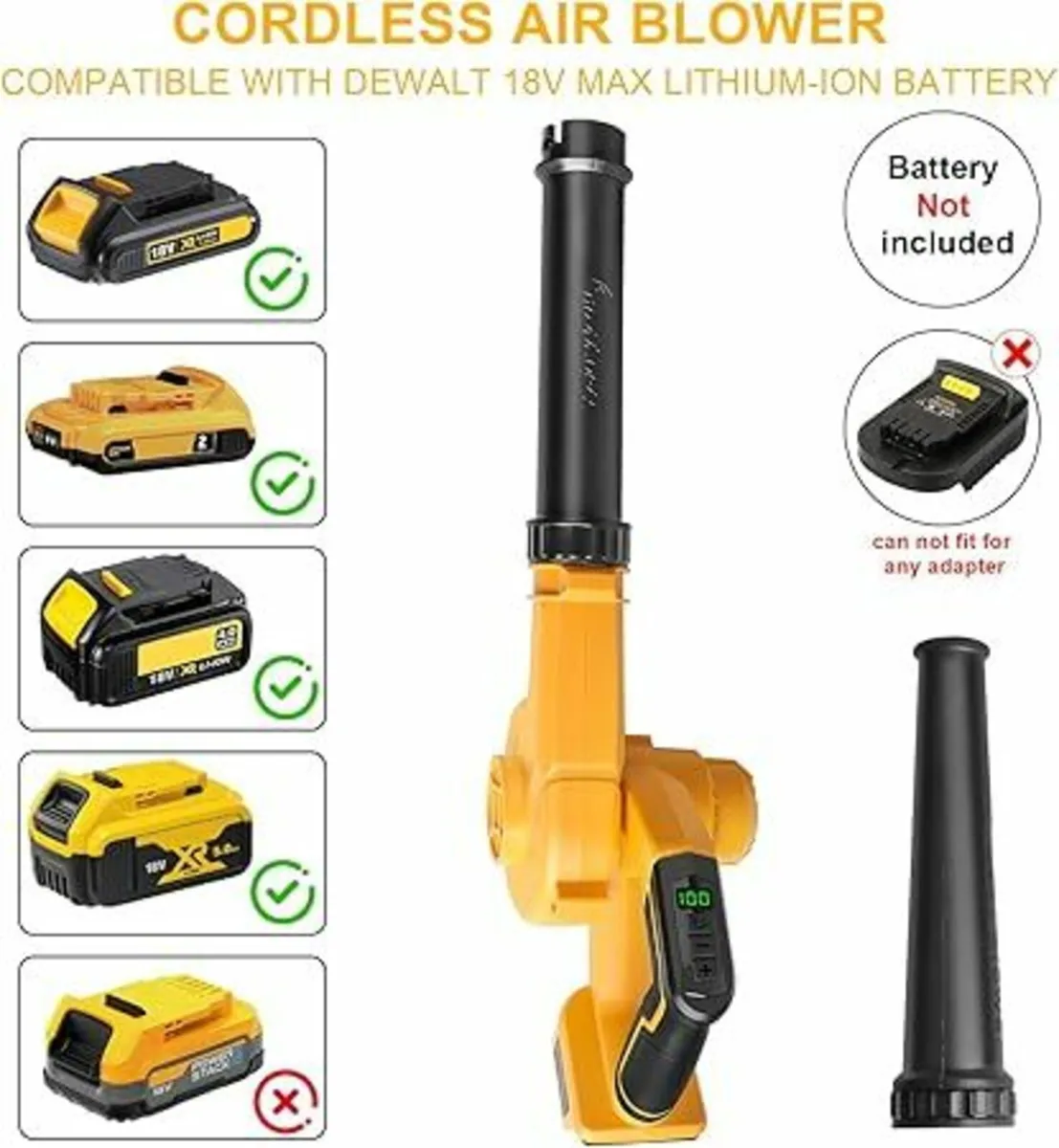 Powarobor Cordless Air Leaf Blower for Dewalt 18V - Image 2