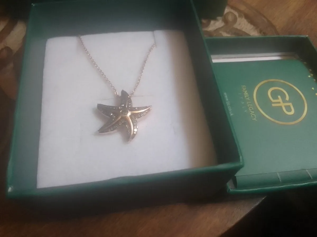 STG SILVER/ROSE GOLD DIAMOND STARFISH PENDANT 20" - Image 3
