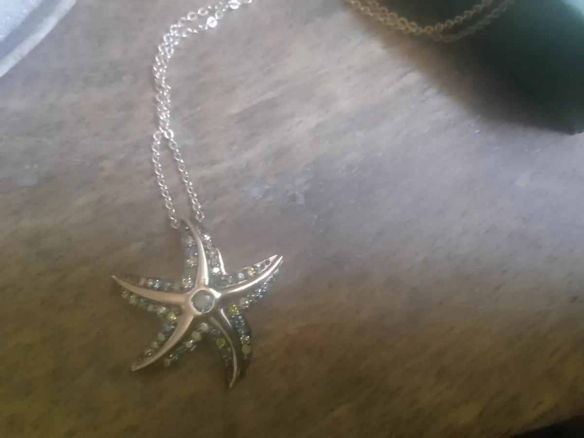 STG SILVER/ROSE GOLD DIAMOND STARFISH PENDANT 20" - Image 2