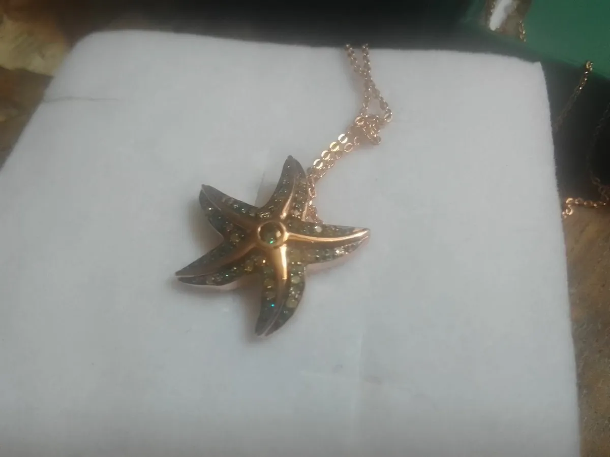STG SILVER/ROSE GOLD DIAMOND STARFISH PENDANT 20" - Image 1