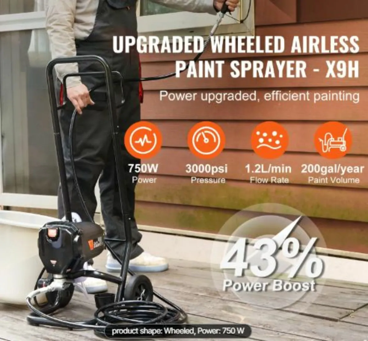 Stand Airless Paint Sprayer, 750W 3000PSI High - Image 2