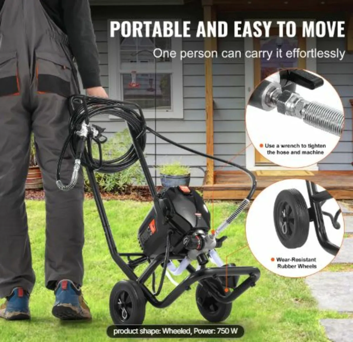 Stand Airless Paint Sprayer, 750W 3000PSI High - Image 3