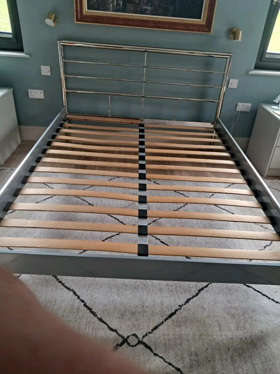 King Size Bed. Chrome Frame - Image 1