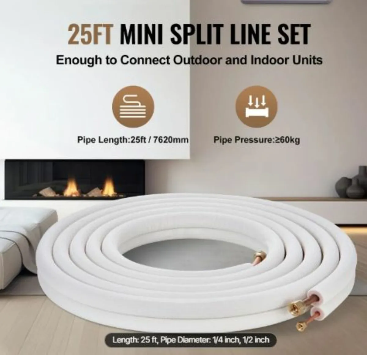 25FT Mini Split Line Set, 6.4 & 12.7mm O.D Copper - Image 2