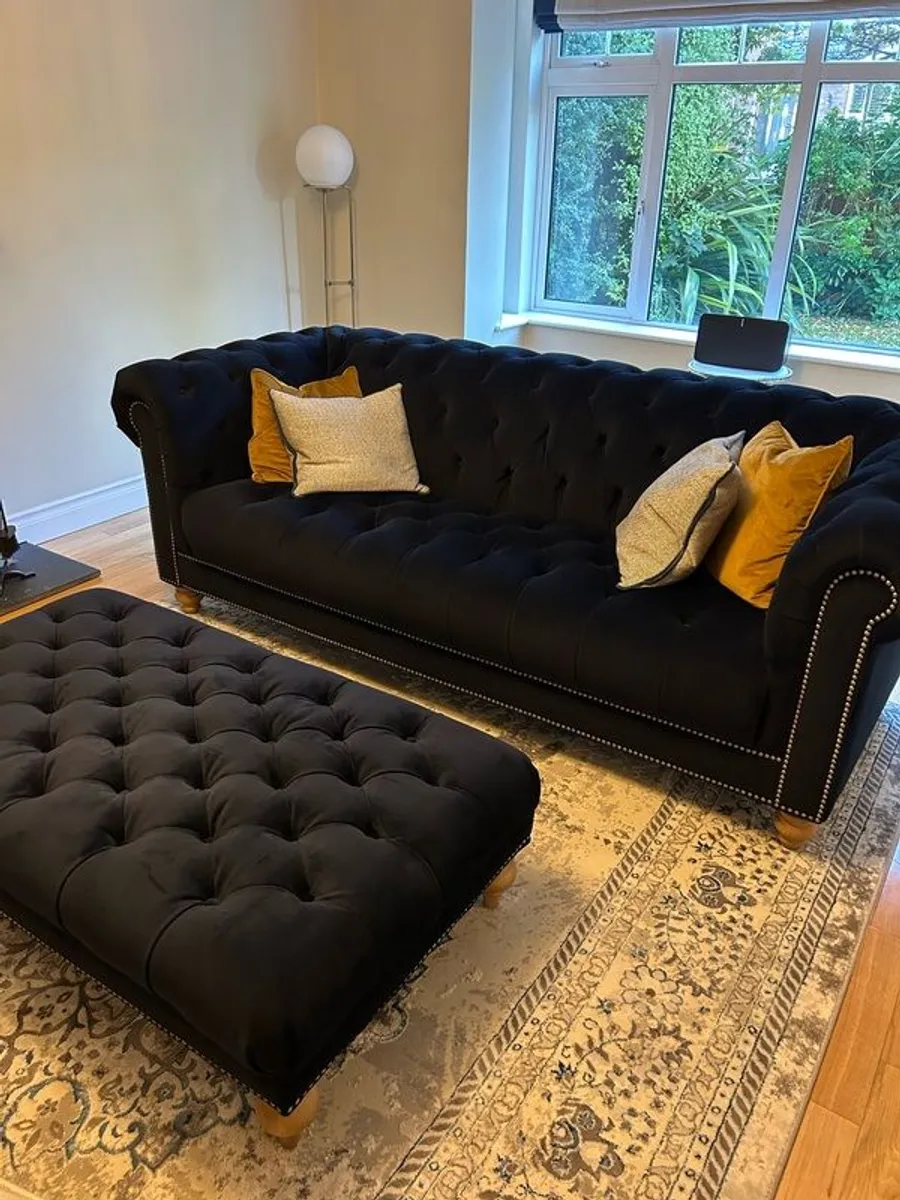 Velvet Sofa & Ottoman - Image 1