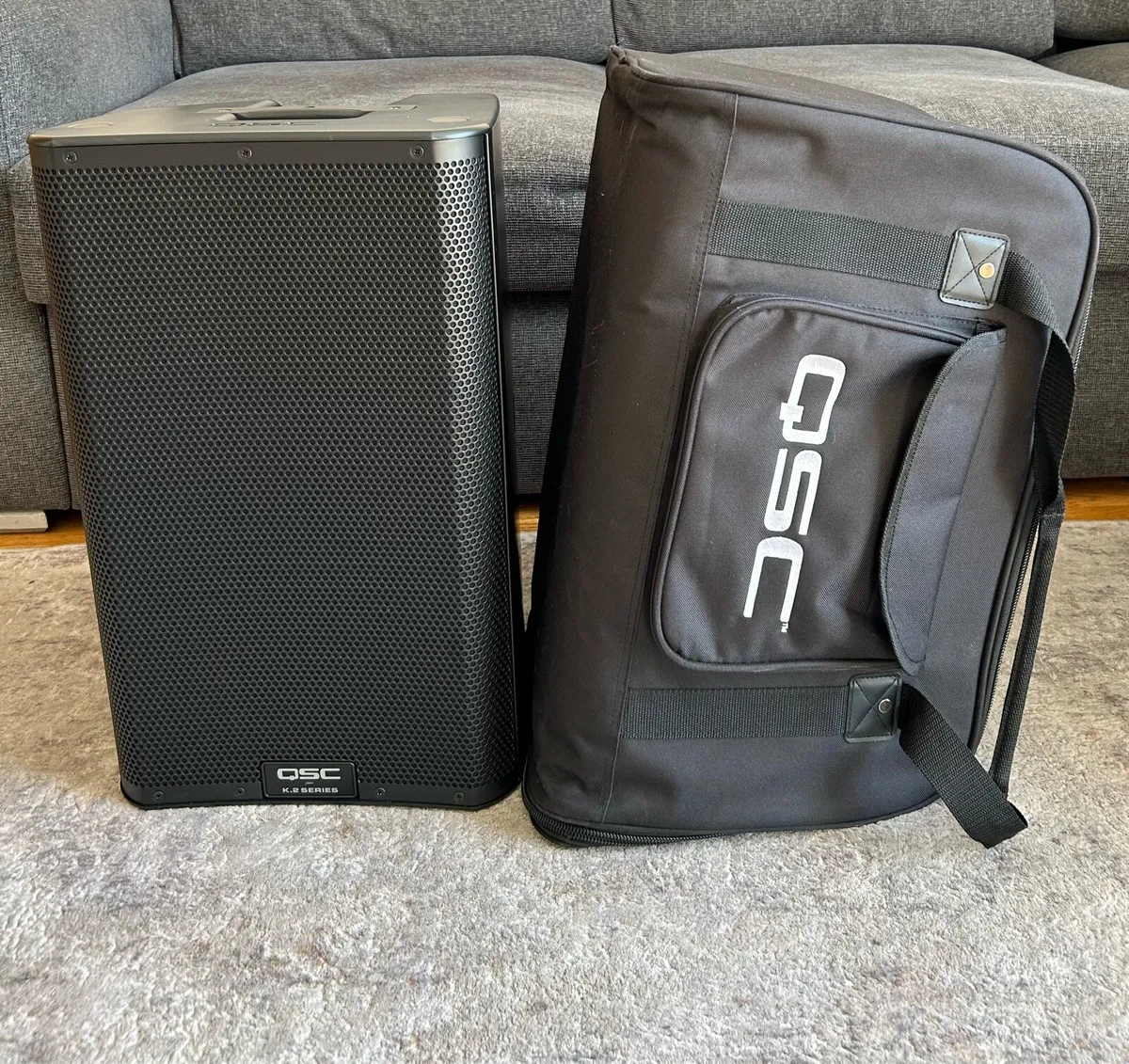 1 QSC K10.2 with Tote Bag-2 Speaker Stands and Bag - Image 1