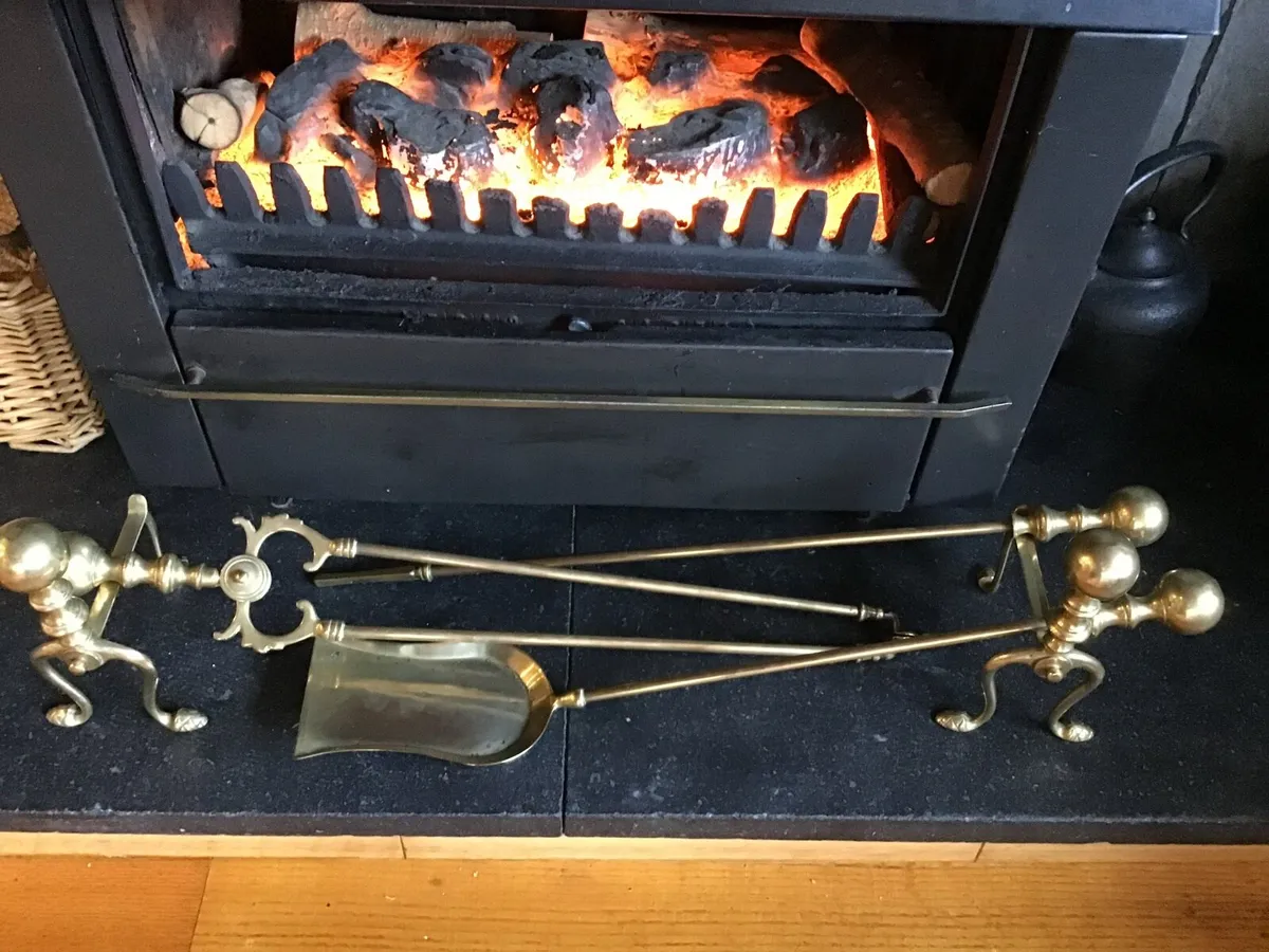 Brass Fire Irons and Brass Dogs - Image 1