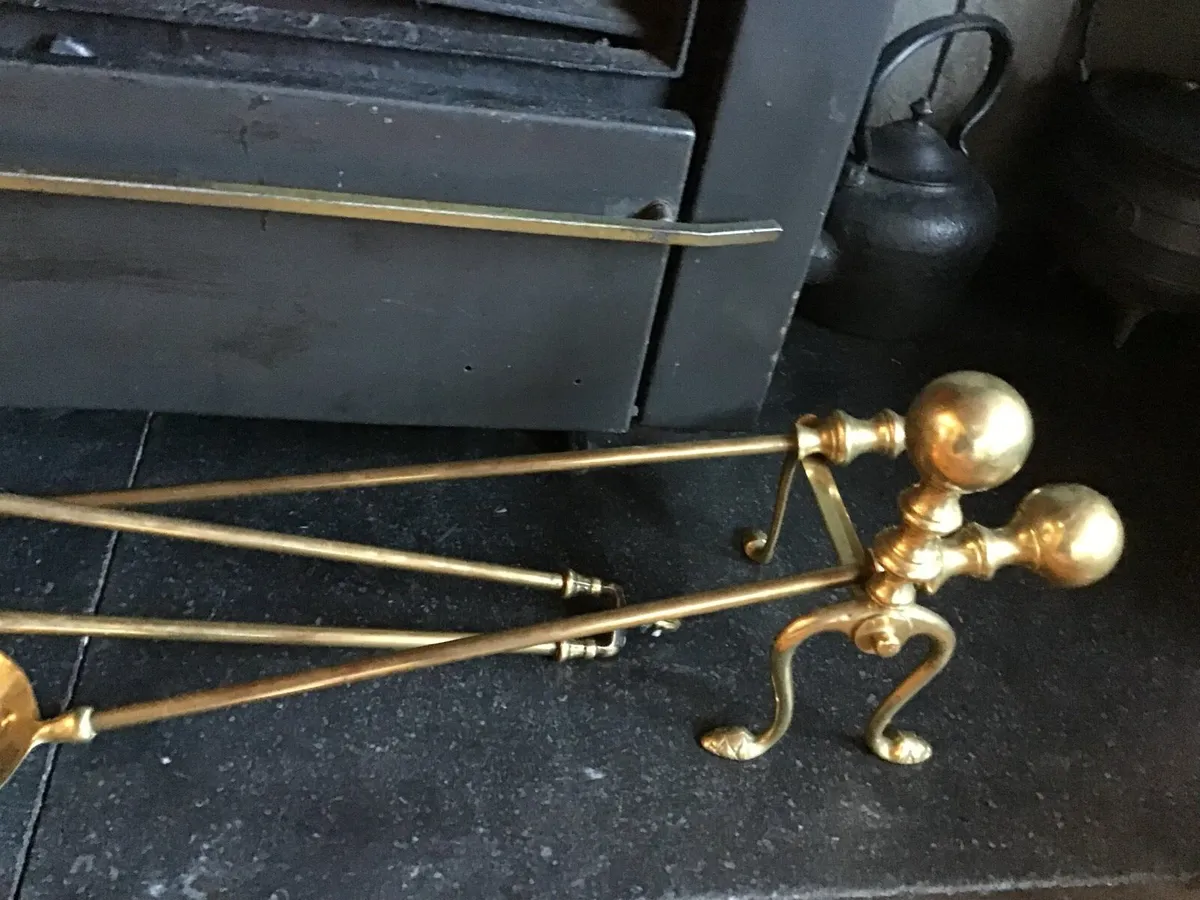 Brass Fire Irons and Brass Dogs - Image 4