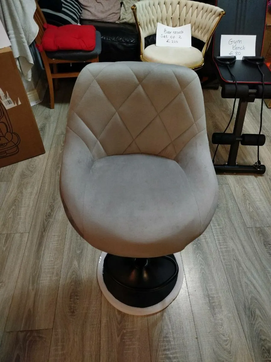 Bar stools grey velvet set of 2 brand new - Image 1